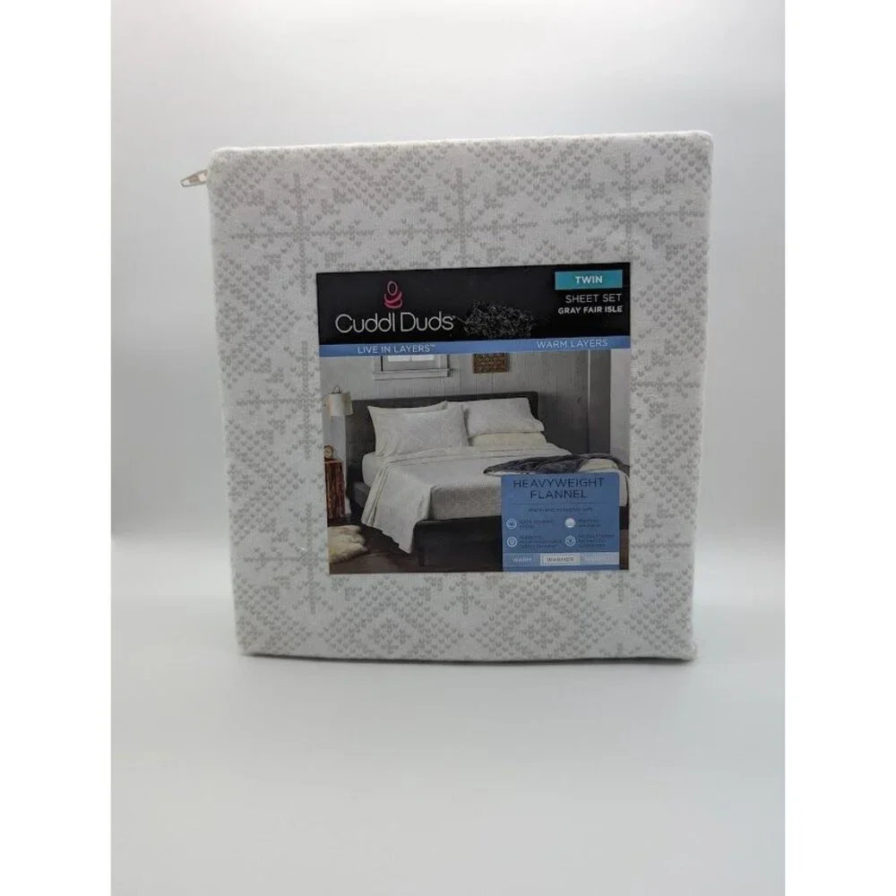 Cuddl Duds Twin‎ Sheet Set Heavyweight Flannel Fair Isle Lodge Farmhouse Winter
